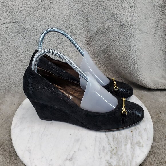 AGL Attilio Giusti Leombruni Shoes Womens 37.5 US 7.5 Black Leather Wedge *GUC* - Picture 4 of 11